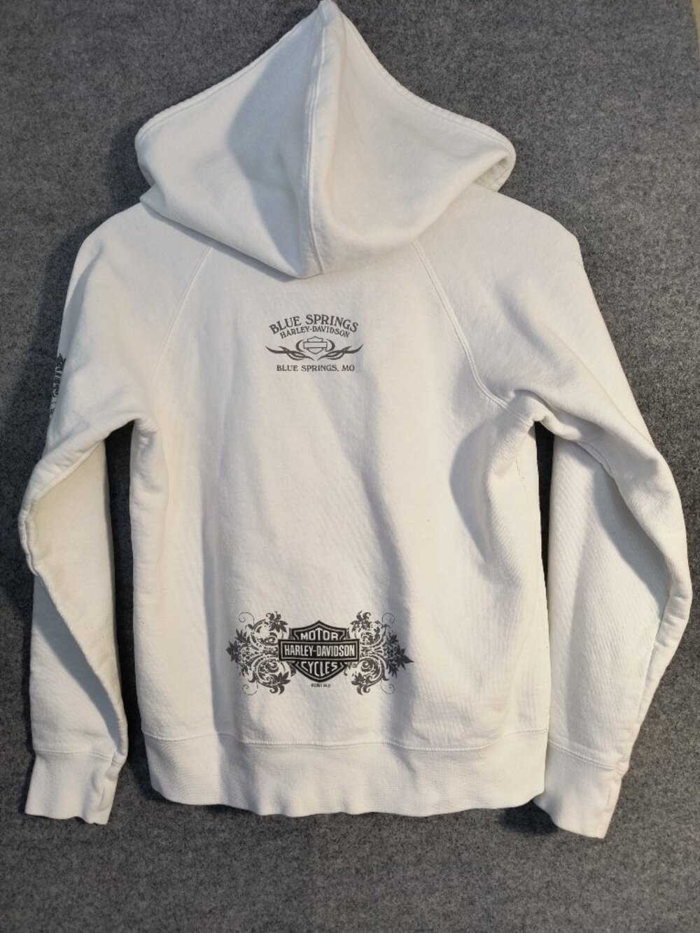 Harley Davidson Women's S White Full Zip Hoodie Blue Springs MO 2007 Sweatshirt - Picture 2 of 8
